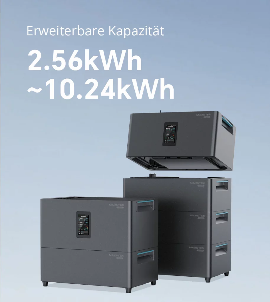 Marstek Solarspeicher für Balkonkraftwerke mit vier Solarmodulen