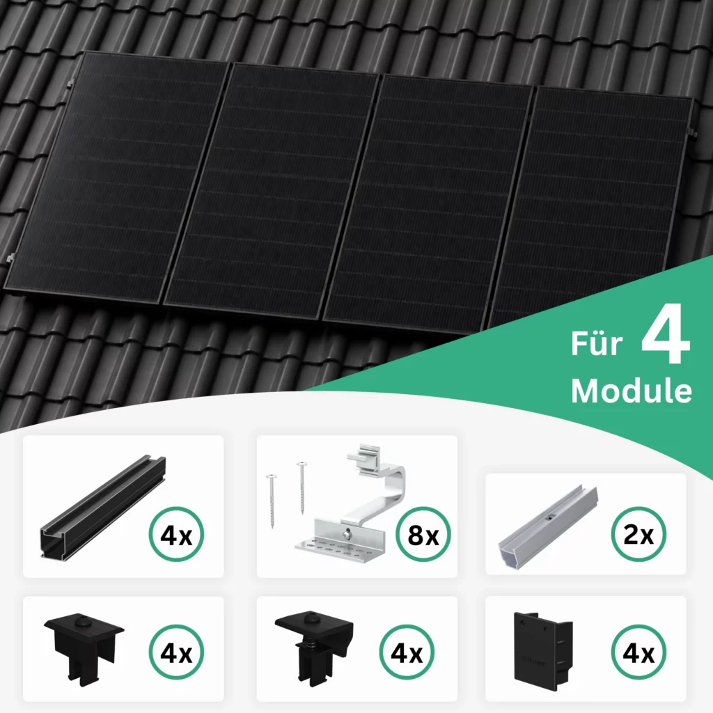 Schrägdach Montageset für 4 Solarmodule